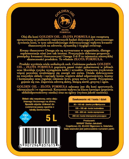 Golden Oil - Złota formuła Omega 3-6-9 - 10L Golden Oil - Złota formuła Omega 3-6-9 - 10L